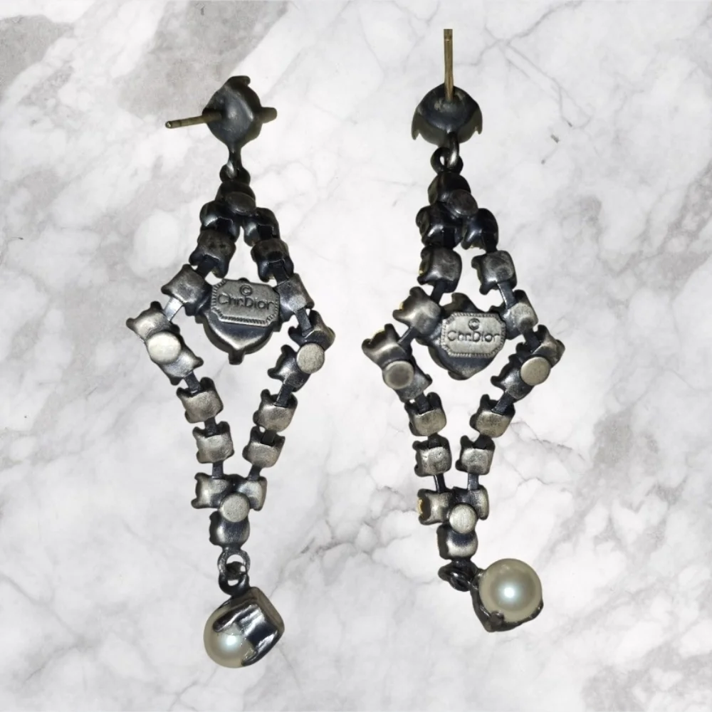 Dior Vintage Crystal & Pearl Earrings EUC - Picture 7 of 9